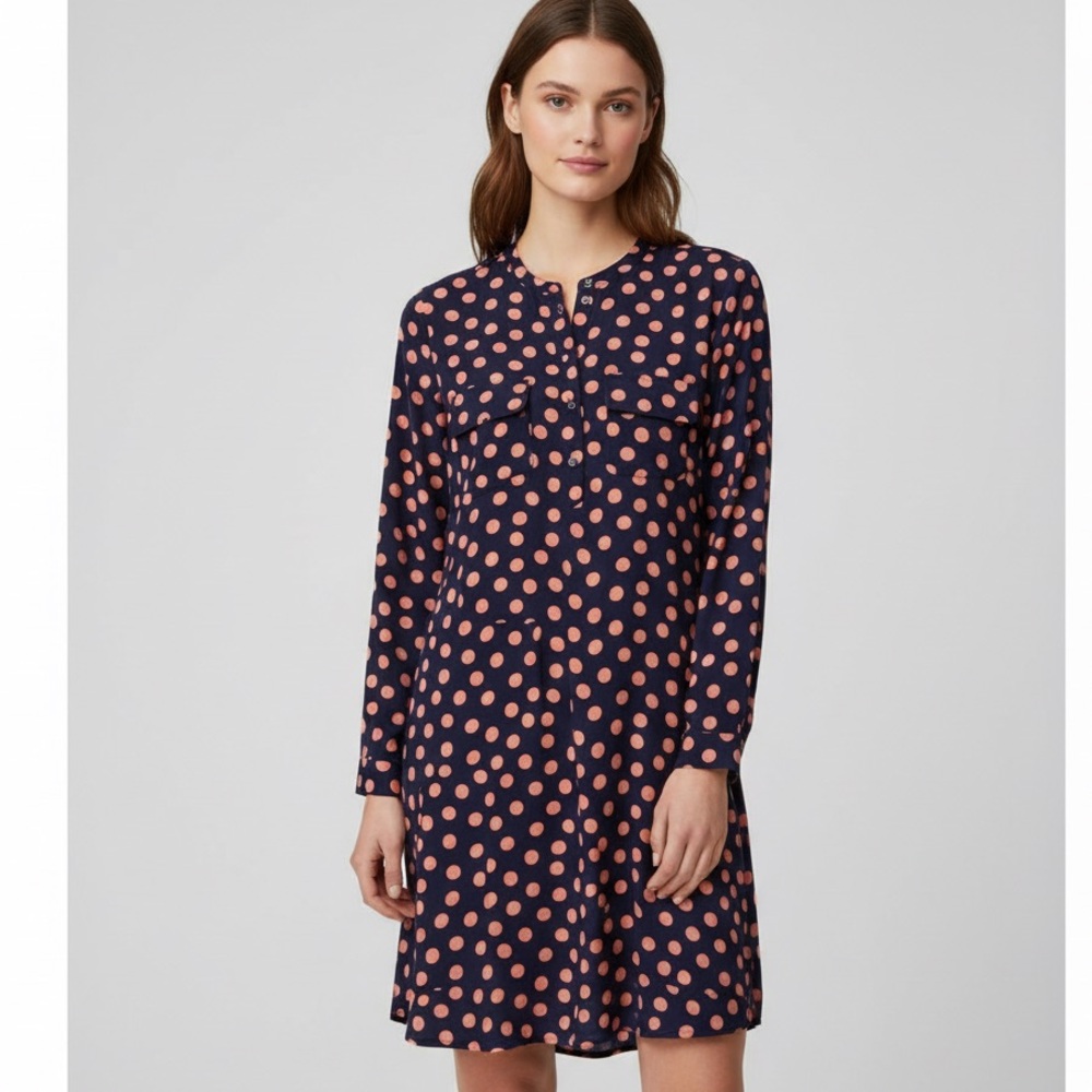 Gap Womens Navy Orange Polka Dot Henley Long Sleeve Tunic Dress L